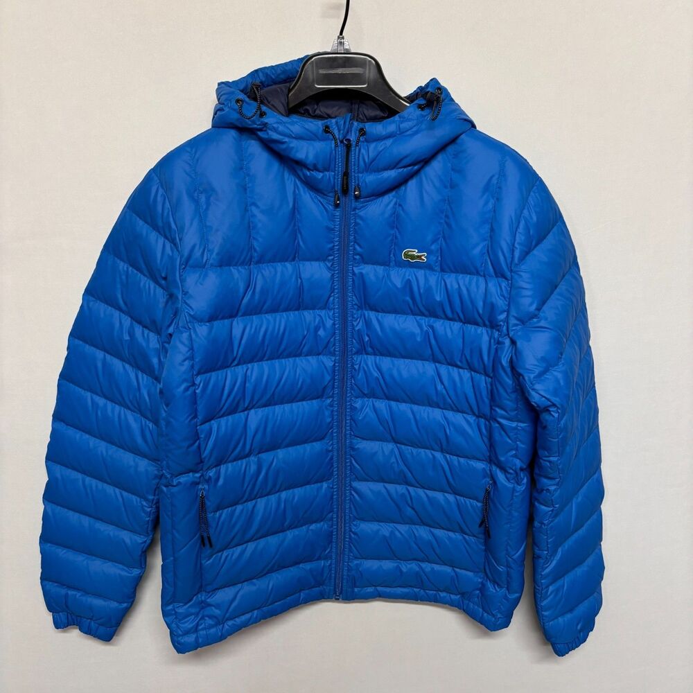 Lacoste Men Quilted Hooded Puffer Jacket FR Size 52 Blue C140 -4